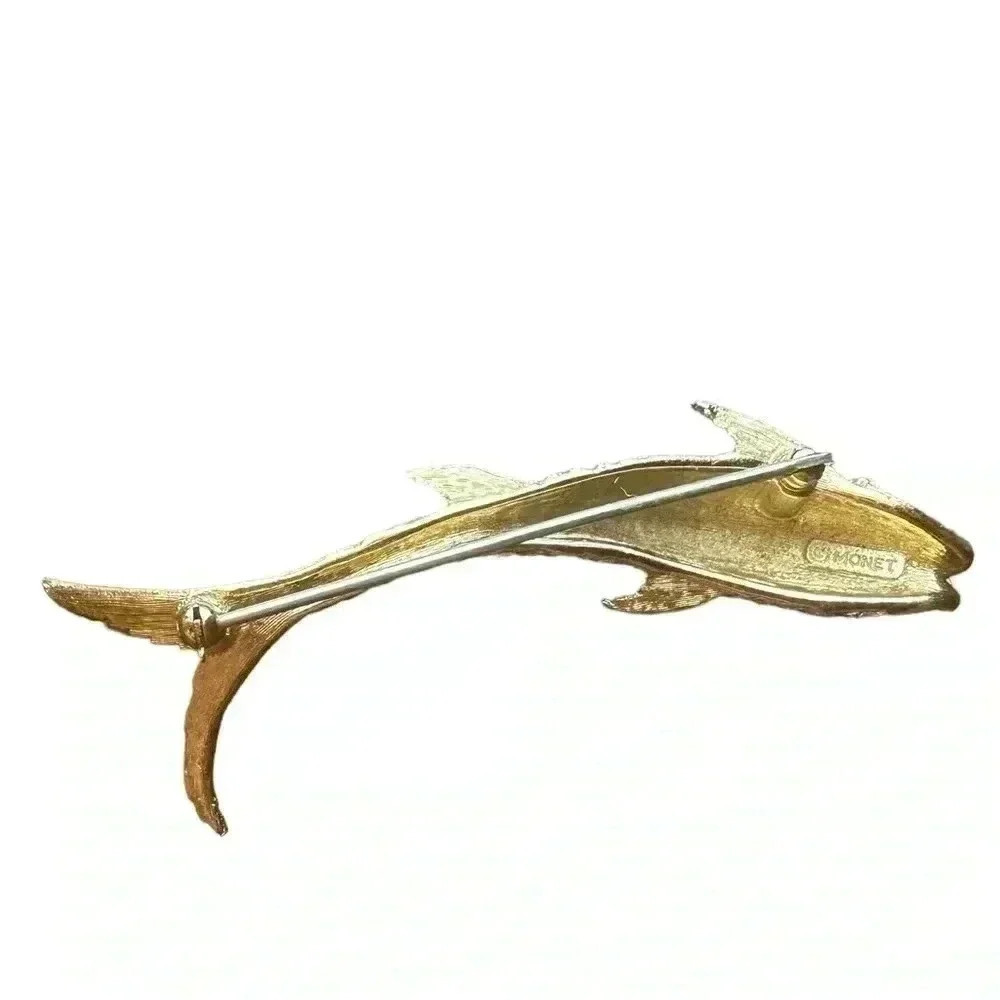 Monet Gold-Tone Long Koi Fish Brooch, Signed - Picture 3 of 4